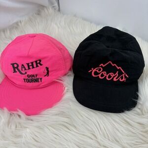Rare VTG Neon Pink Drawstring Snapback Hat 80s/90s Lot Of‎ 2 One Size Coors Beer